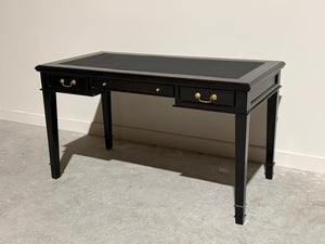 Vintage schrijftafel, klassiek Engels bureau, mahoniehout, zwart leer, 713