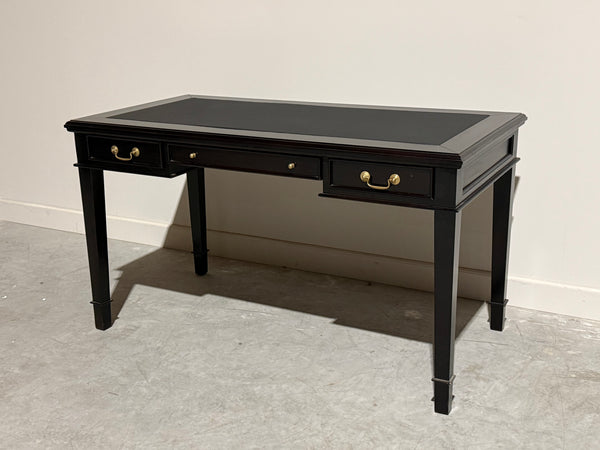 Vintage schrijftafel, klassiek Engels bureau, mahoniehout, zwart leer, 713