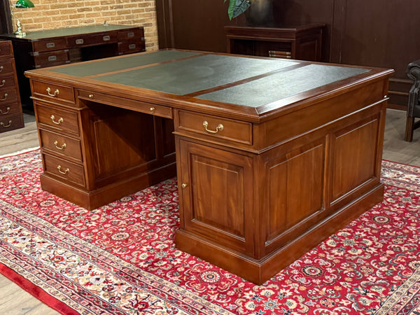 Vintage-Schreibtisch, Partner-Schreibtisch, klassischer englischer Schreibtisch, Mahagoni, grünes Leder, 638