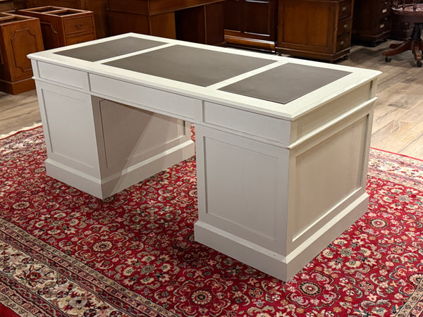 Bureau vintage, style anglais classique, chêne, cuir marron, 694